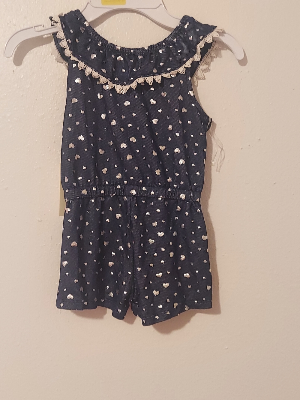 Navy Heart Print Ruffled Romper - Picture 5 of 5